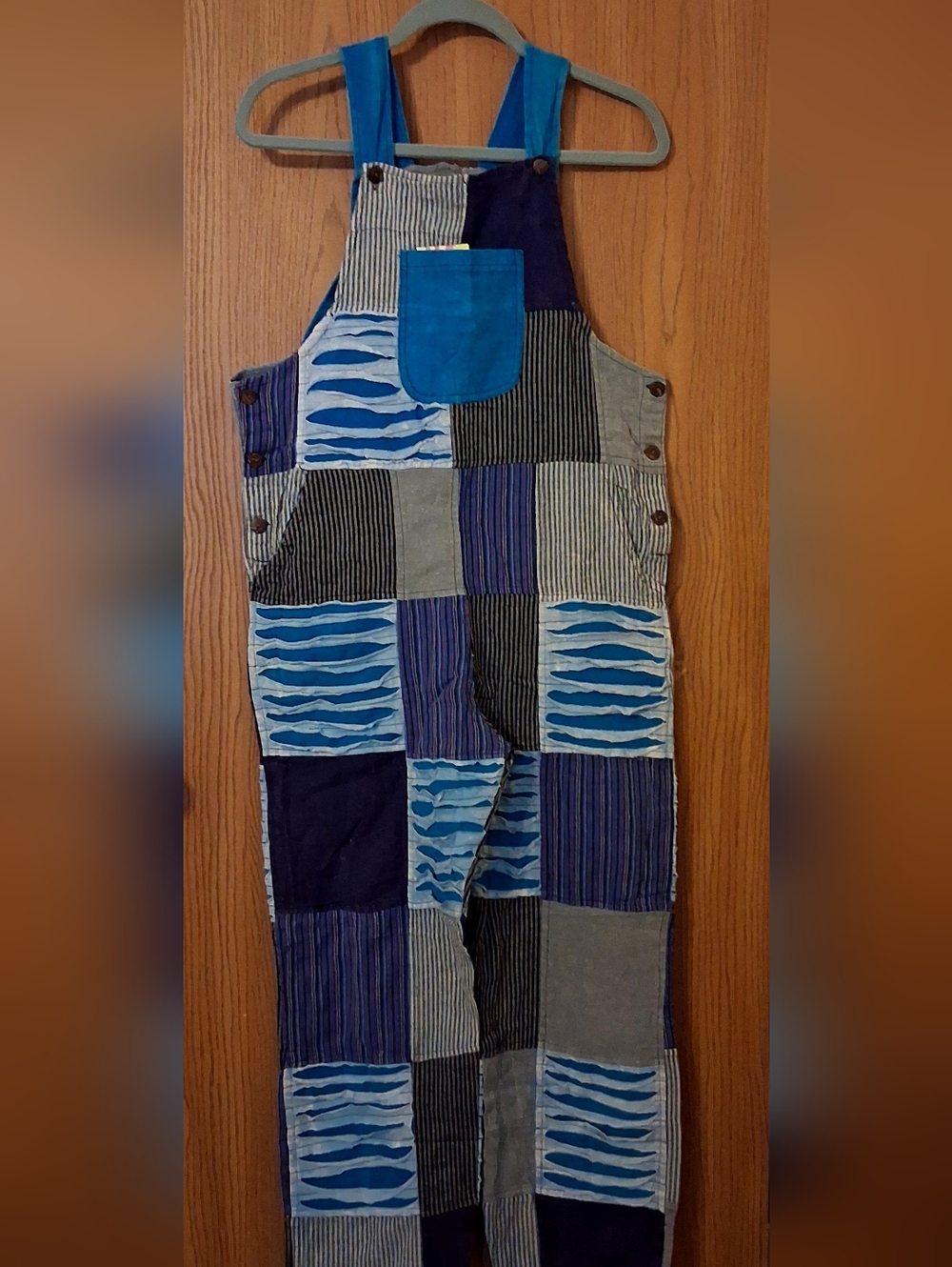 Rising Razor Patchwork Blue Mountian Overalls Sz S